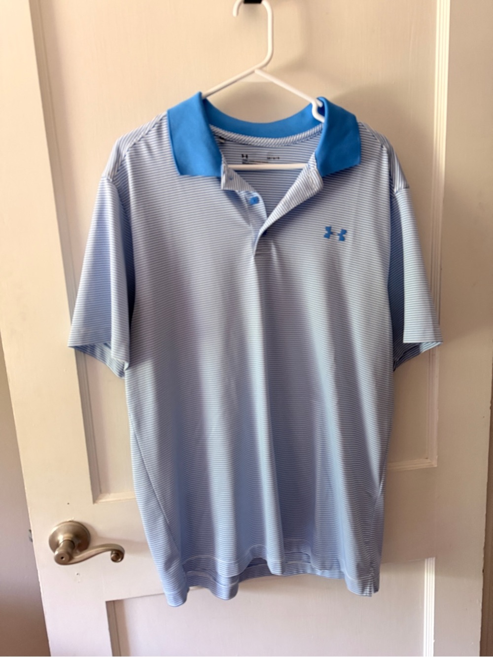 Under Armour Blue Striped Polo with Bright Blue Collar